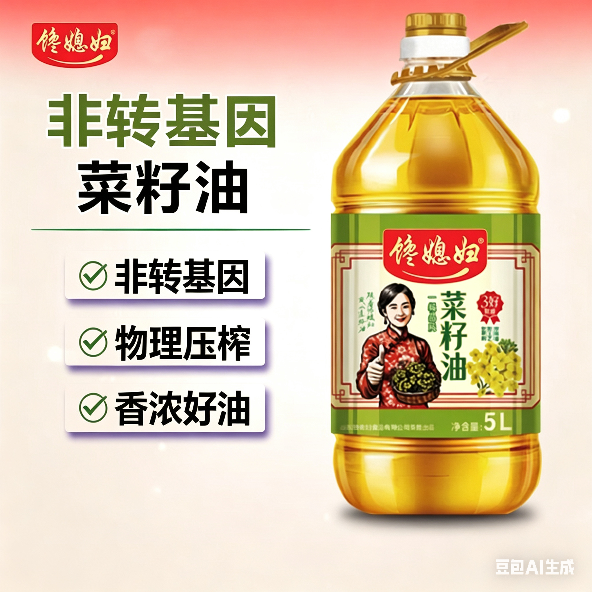 5L菜籽油山东厂家批发压榨食用油浓香菜籽油商用家用食用植物油