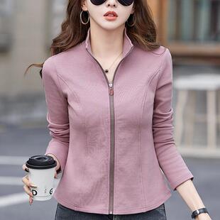 百搭卫衣休闲外套上衣 打底开衫 立领纯棉拉链长袖 T恤2026新款