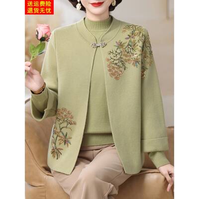 中老年婆婆针织衫女套装2025秋冬季新款洋气妈妈装休闲毛衣两件套
