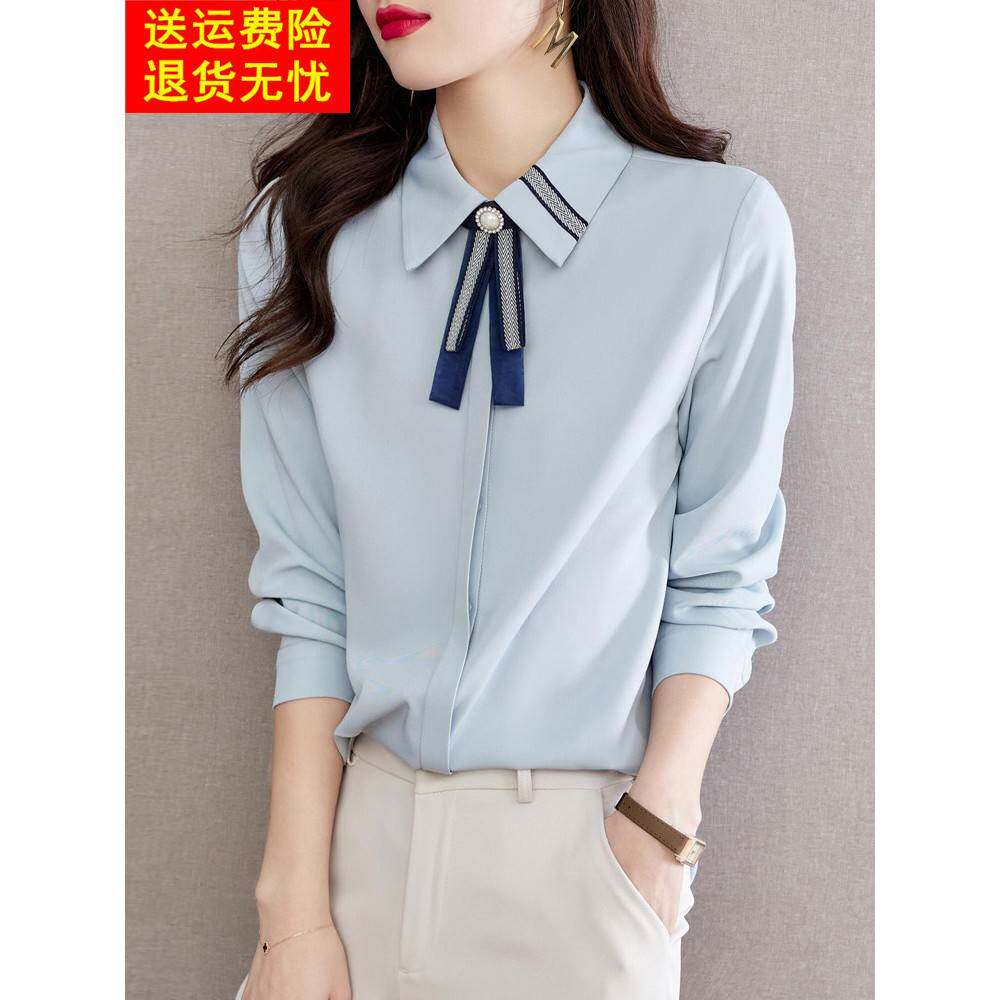 2025秋季新款女装法式雪纺衬衫气质职业衬衣领结长袖别致显瘦上衣