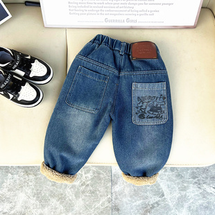 男童新款 加厚休闲裤 韩版 中小童炸街宝宝秋冬季 冬装 儿童加绒牛仔裤