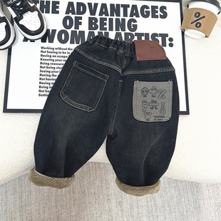 子新款 休闲长裤 儿童韩版 中小童炸街宝宝冬季 潮 冬装 男童加绒牛仔裤