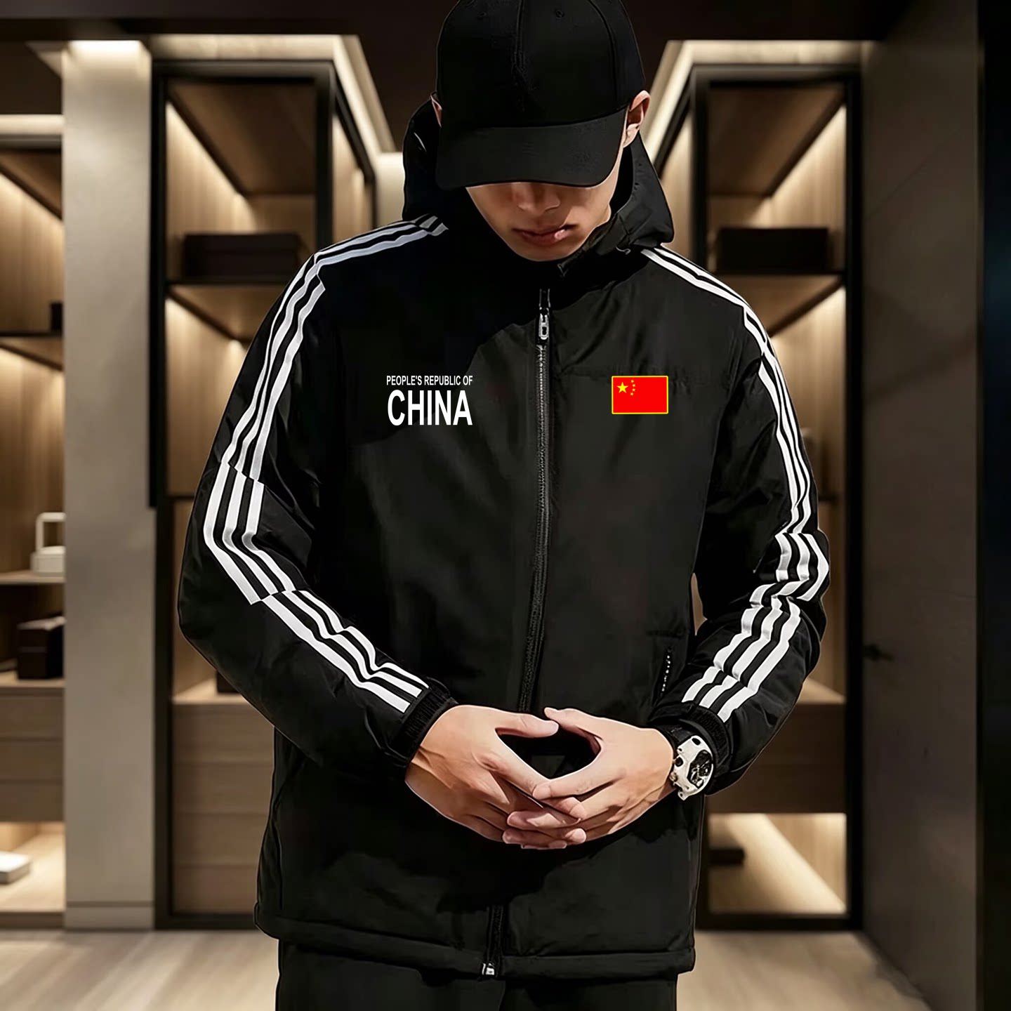秋冬季中国队防风棉服连帽外套短款男女保暖冬训加厚运动棉衣棉袄