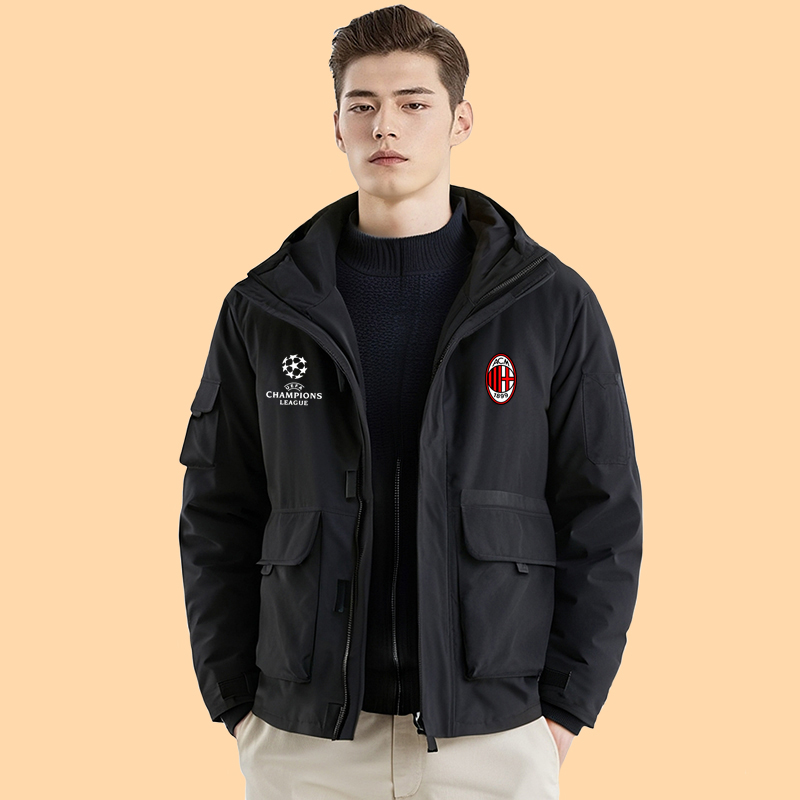 秋冬季男士羽绒棉服加厚保暖棉衣欧冠AC米兰休闲外套宽松连帽冬装