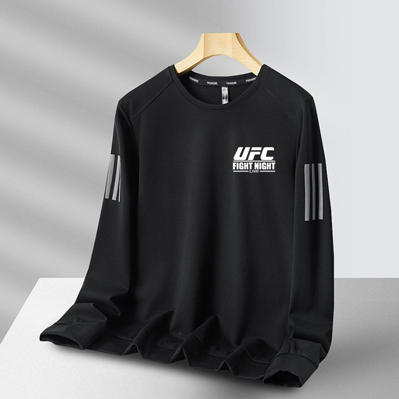 UFC长袖T恤男春秋季印花上衣服百搭打底衫宽松青少年圆领卫衣