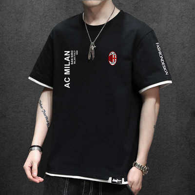 AC米兰球迷运动短袖T恤球衣服足球意甲队服夏男半袖宽松大码体恤