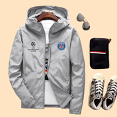 2025春秋款 防风休闲连帽风衣外套 10号欧冠巴黎足球夹克运动服男士