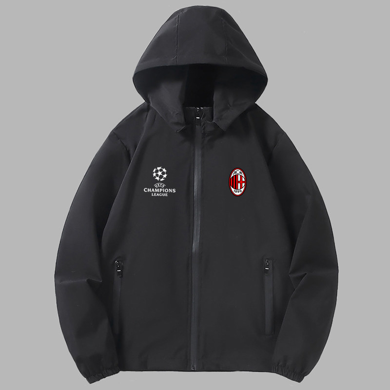 足球欧冠AC米兰春秋薄款加肥大码宽松拉链男士外套可卸帽夹克风衣