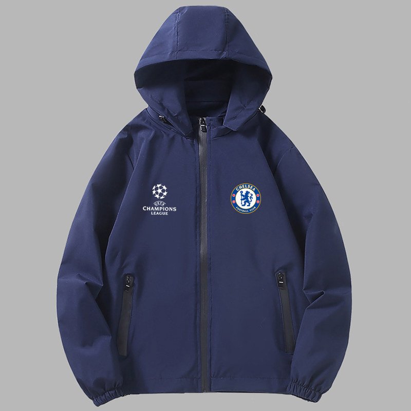 欧冠切尔西外套夹克春秋季冲锋衣连帽男款防风宽松大码长袖足球服