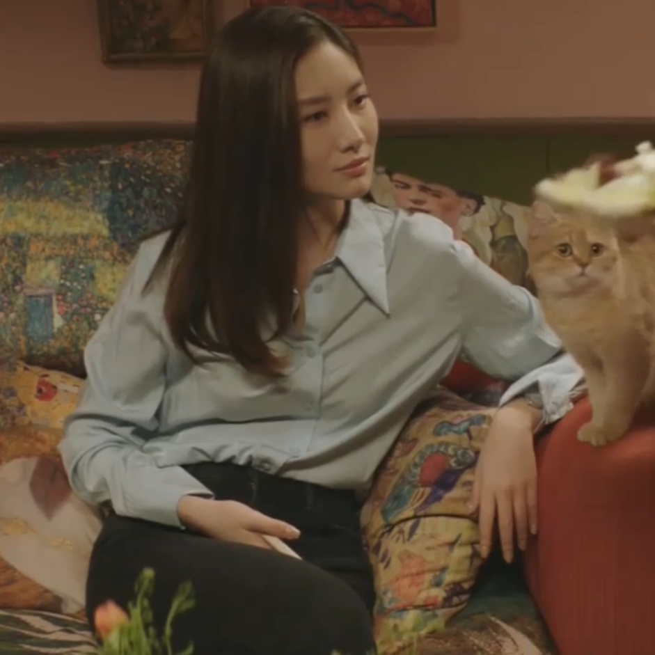 原版我知道我爱你吴优施然同款衬衫上衣翻领长袖衬衣百搭女衣服潮