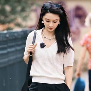 v领百搭针织衫 原版 t恤夏季 短袖 上衣女衣服潮 花儿与少年7李沁同款