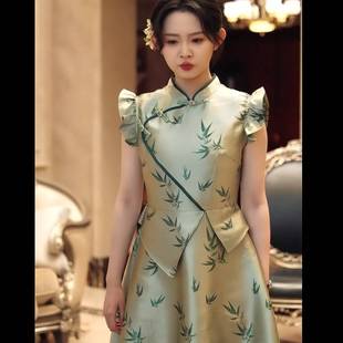 印花裙子女衣服潮 原版 短剧李柯以容遇同款 连衣裙夏季 立领新中式