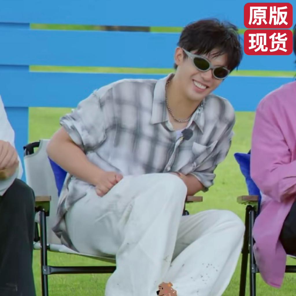原版现在就出发2王安宇同款衬衫男格子拼接上衣外套宽松休闲衣服