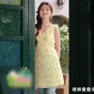 原版朝雪录李兰迪同款背心连衣裙夏季v领无袖碎花裙子女衣服潮