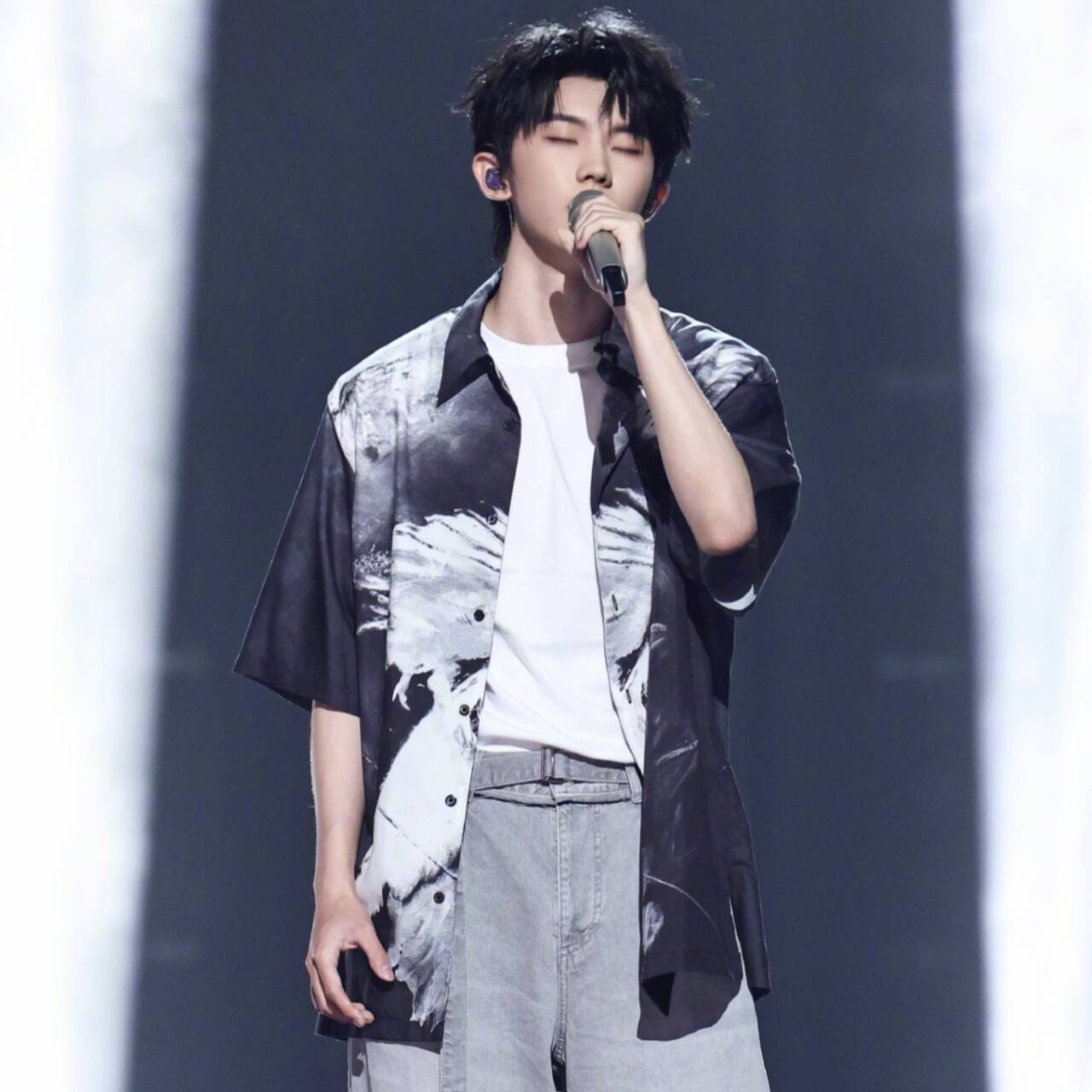 原版我是歌手2025马嘉祺同款短袖衬衫上衣翻领印花衬衣男衣服潮