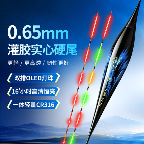 0.65极细硬尾超亮夜光漂黑坑高灵敏OLED日夜两用竞技电子漂鱼浮漂