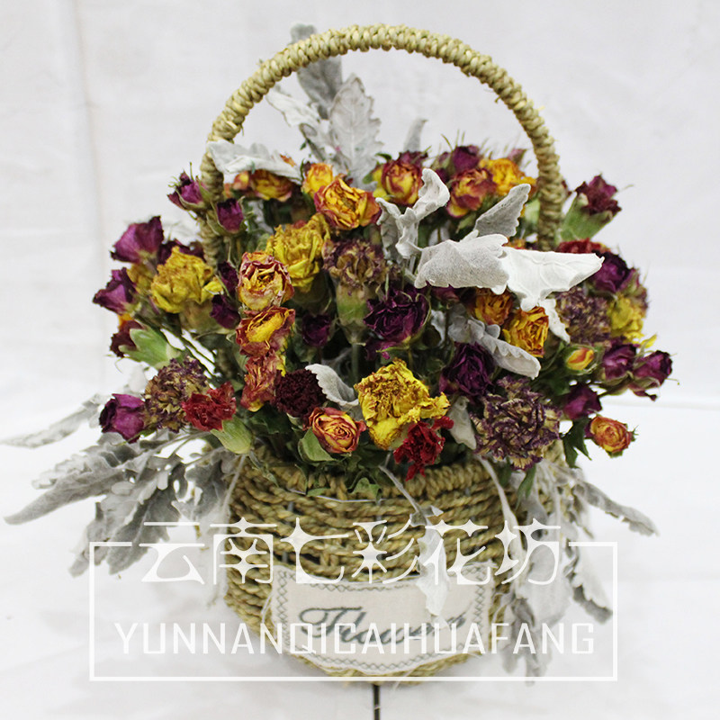 【云南七彩花坊】康乃馨干花 带杆真花 卧室干花混合式家居装饰