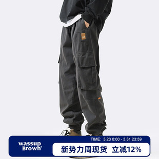 BROWN潮牌工装 休闲男生裤 裤 加厚纯棉宽松长裤 子 男冬季 WASSUP