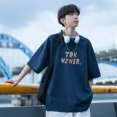 BROWN藏青色短袖 重磅纯棉宽松半袖 t恤男夏季 美式 体恤 新款 WASSUP