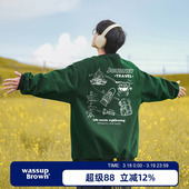 上衣 秋冬休闲宽松长袖 WASSUP BROWN加绒加厚圆领卫衣男2026新款
