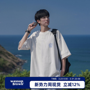 BROWN美式 新款 白色休闲短袖 2026夏季 潮牌宽松体恤 T恤男款 WASSUP