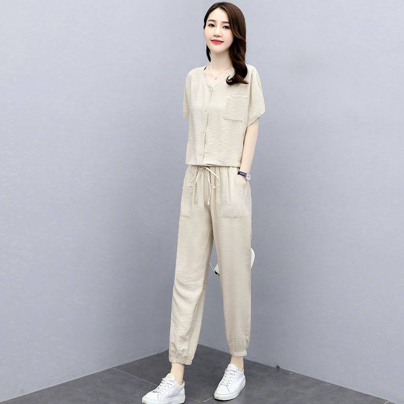冰丝棉麻套装2025新款女初夏穿搭高端小个减龄杭州品牌运动两件套