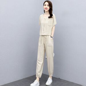 冰丝棉麻套装2025新款女初夏穿搭高端小个减龄杭州品牌运动两件套