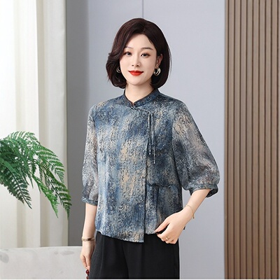新中式国风衬衫上衣中年妈妈夏装