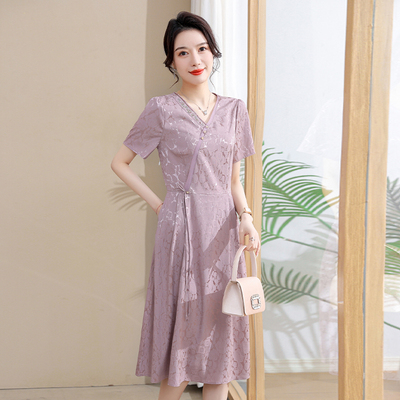 遮肚子真丝印花大码气质连衣裙女