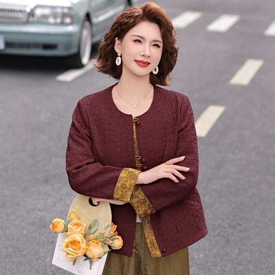 春秋妈妈装圆领开衫外套显瘦外搭