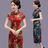 女中长款 新款 中国风优雅日常中年妈妈复古连衣裙 改良旗袍夏季 新式