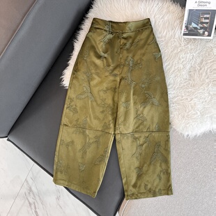 新中式国风松紧腰提花阔腿裤子秋冬新款时尚显瘦百搭花苞裤休闲裤