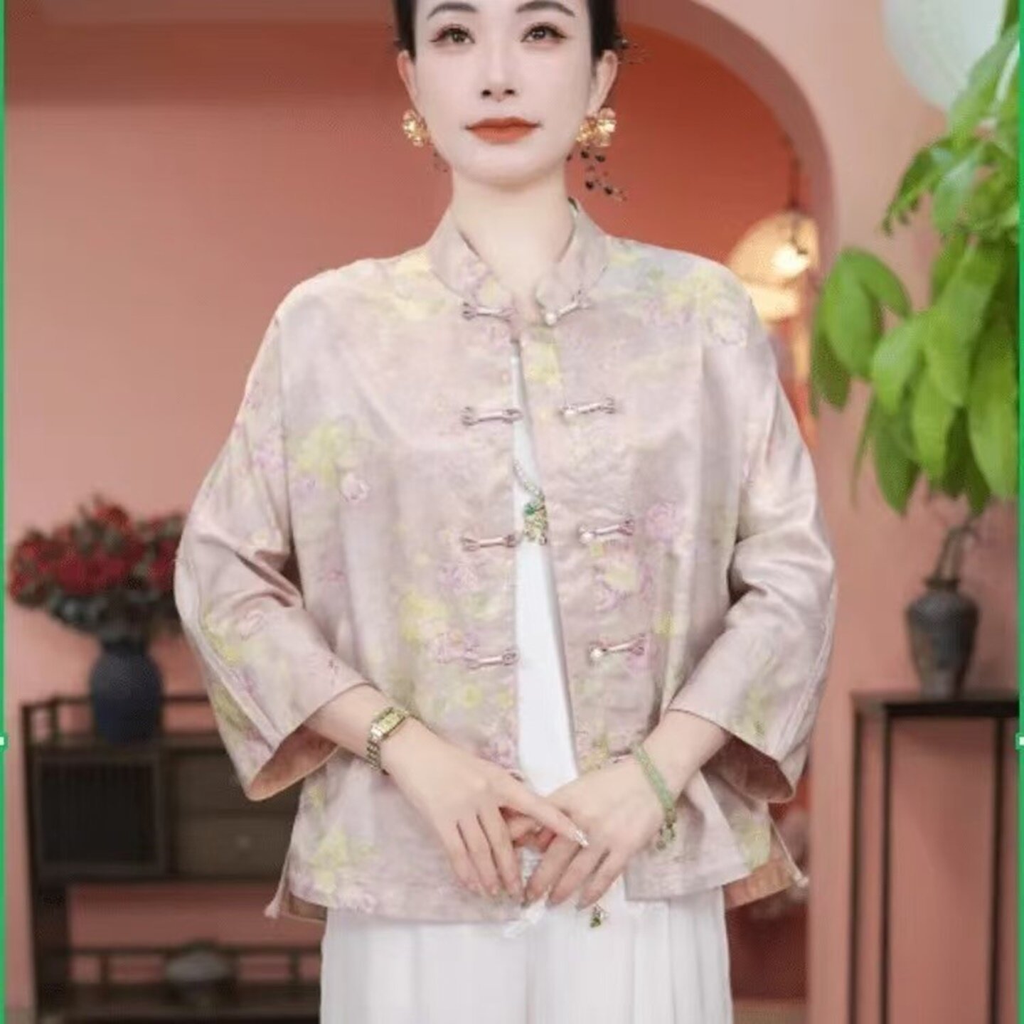 新中式2025春秋新款复古盘扣唐装上衣休闲百搭提花国风气质外套