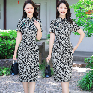 女改良传统气质复古老上海弹力日常可穿大码 年轻妈妈旗袍夏季 新款
