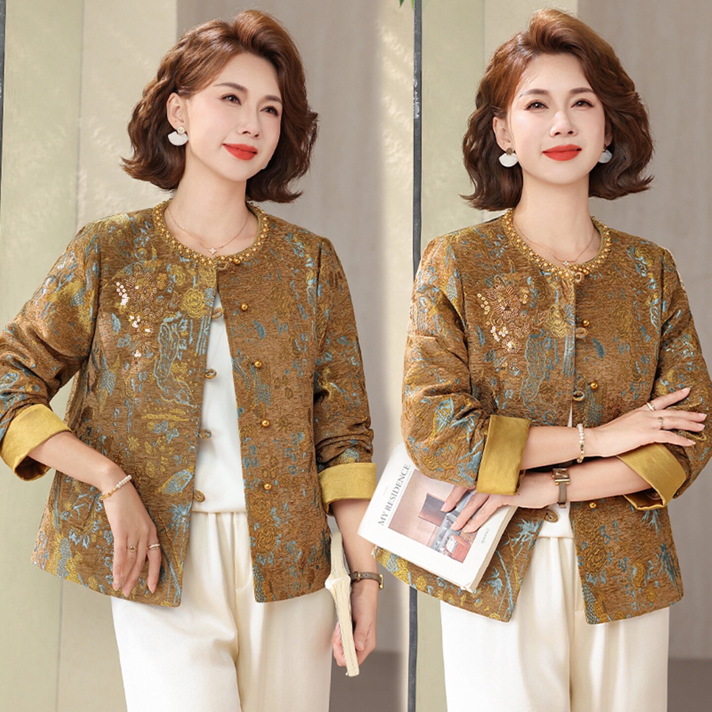 高级感洋气妈妈春装外套女优雅复古风刺绣气质百搭小香风开衫上衣