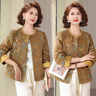 春装妈妈小香风刺绣开衫外套上衣