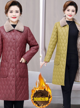 长袖加绒加厚PU皮时尚棉服大衣女