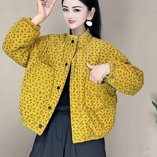 时尚休闲立领加绒加厚棉服外套女装冬季宽松减龄百搭保暖棉衣棉袄