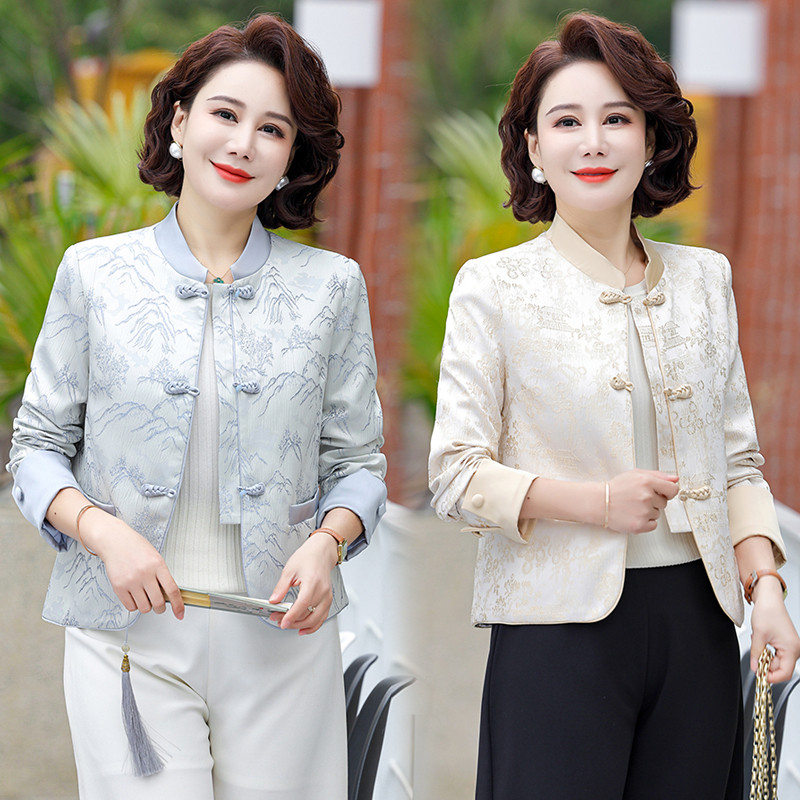 立领盘扣新中式短外套女2025春秋新款洋气中年妈妈中国风唐装上衣