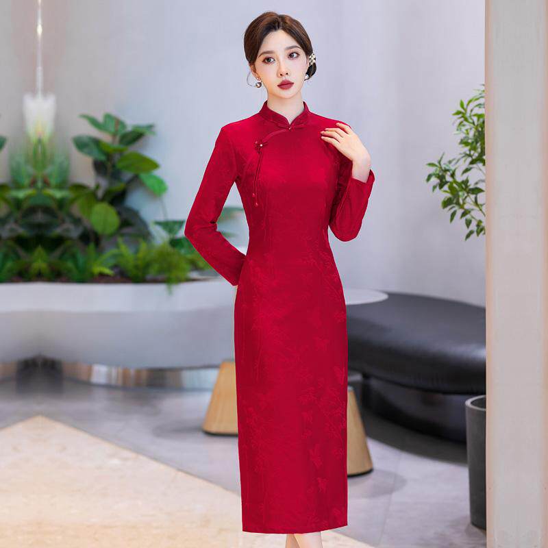 中式结婚订婚红色连衣裙改良旗袍