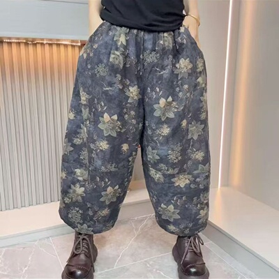 大码冬季复古加厚保暖时尚花棉裤