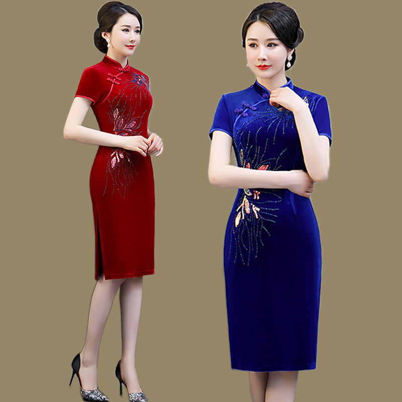 中国风日常复古亮片旗袍婚礼服女