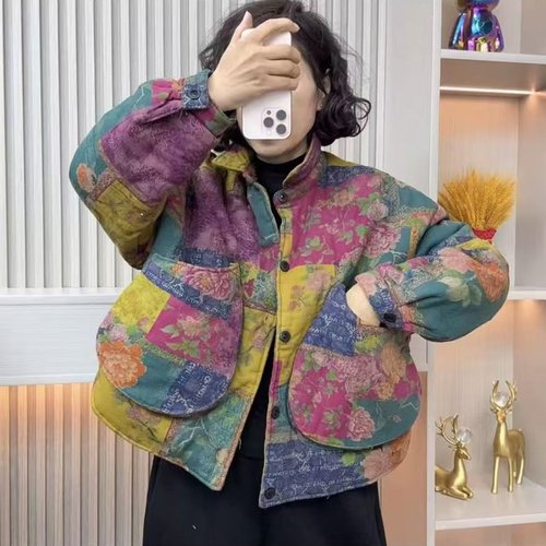 新款冬季翻领加棉休闲棉衣外套女