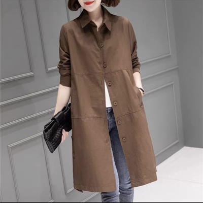 长袖翻领中长款韩版双层风衣外套