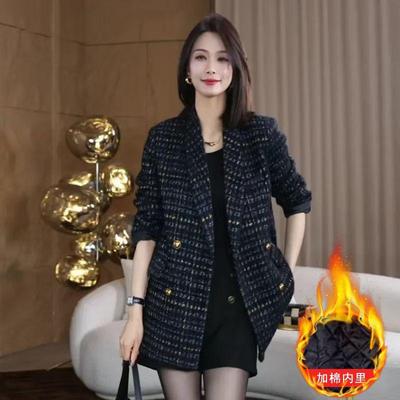 雪尔绒高端气质双排扣西装领夹棉