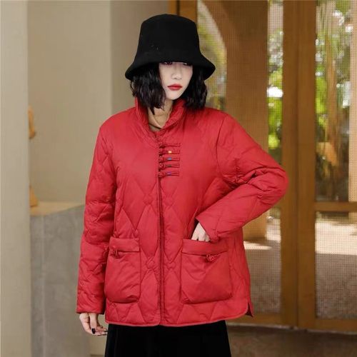中国风记忆常规翻领盘扣羽绒服女