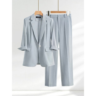 夏季薄款西装套装女休闲气质时尚职业工作服小个子西服外套两件套