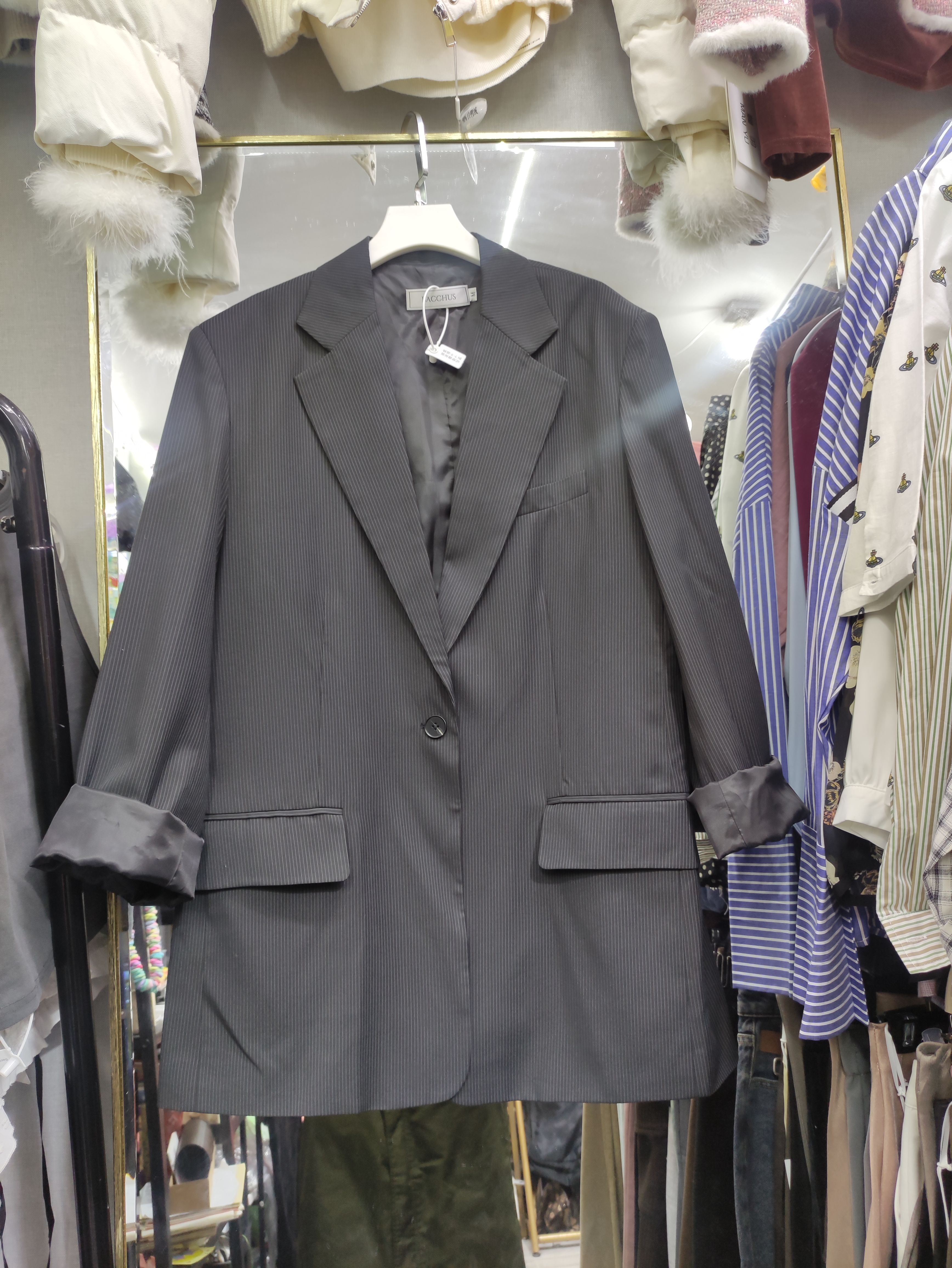 不退不换看好再拍休闲大版竖条纹西装男女同款