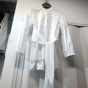 S码假两件绑带白色衬衣