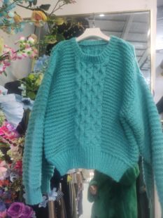 清不退不换看好再拍绿色粗线套头毛衣59.9